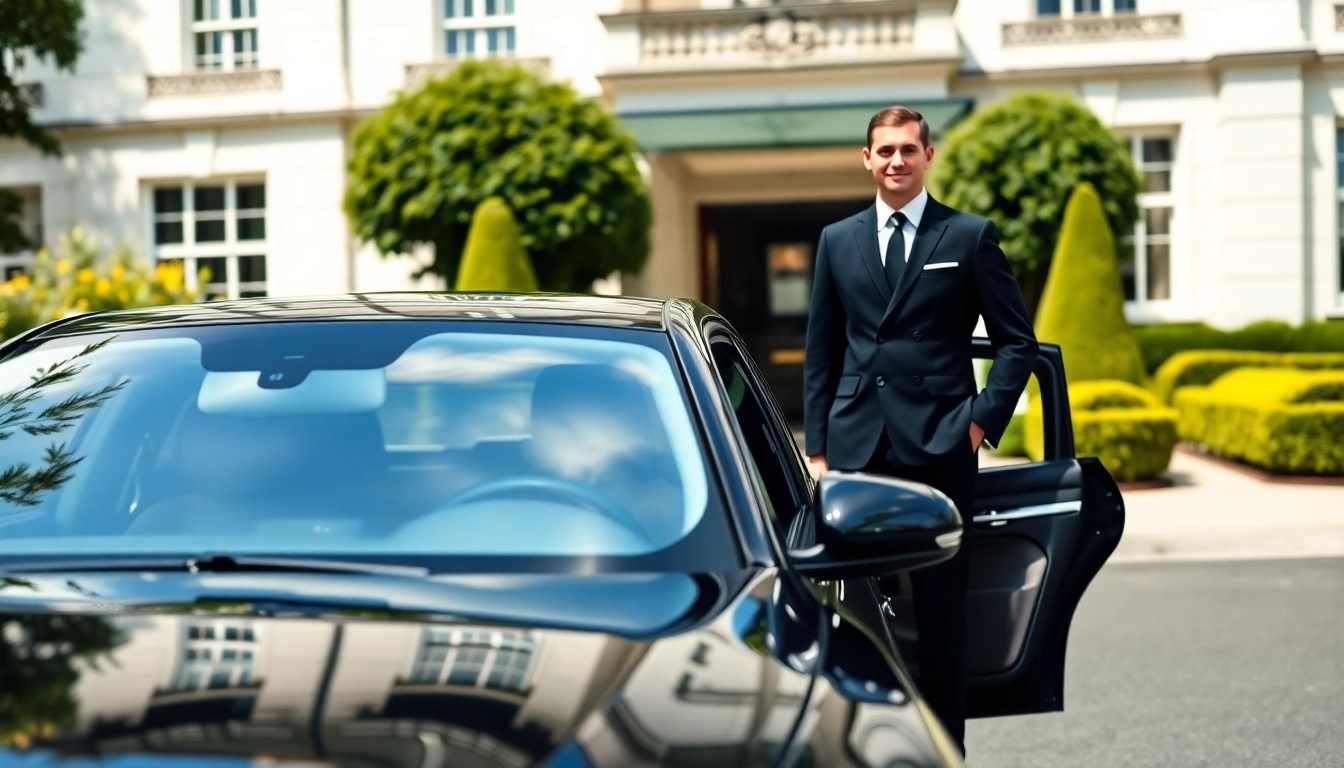 Efficient london chauffeur prepared for a luxurious journey outside a premier London hotel.