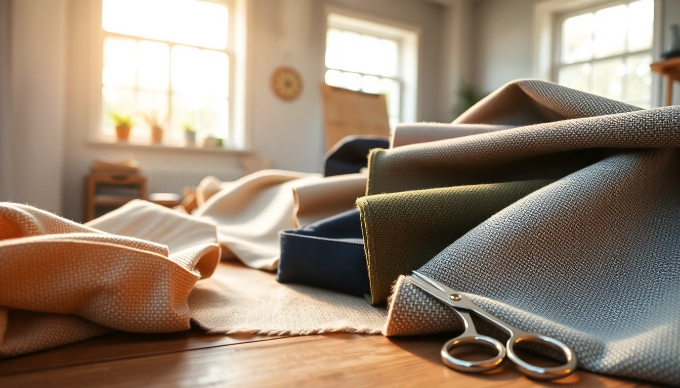 Canvas stoffen voorbeelden op een houten tafel in een studio met natuurlijk licht.