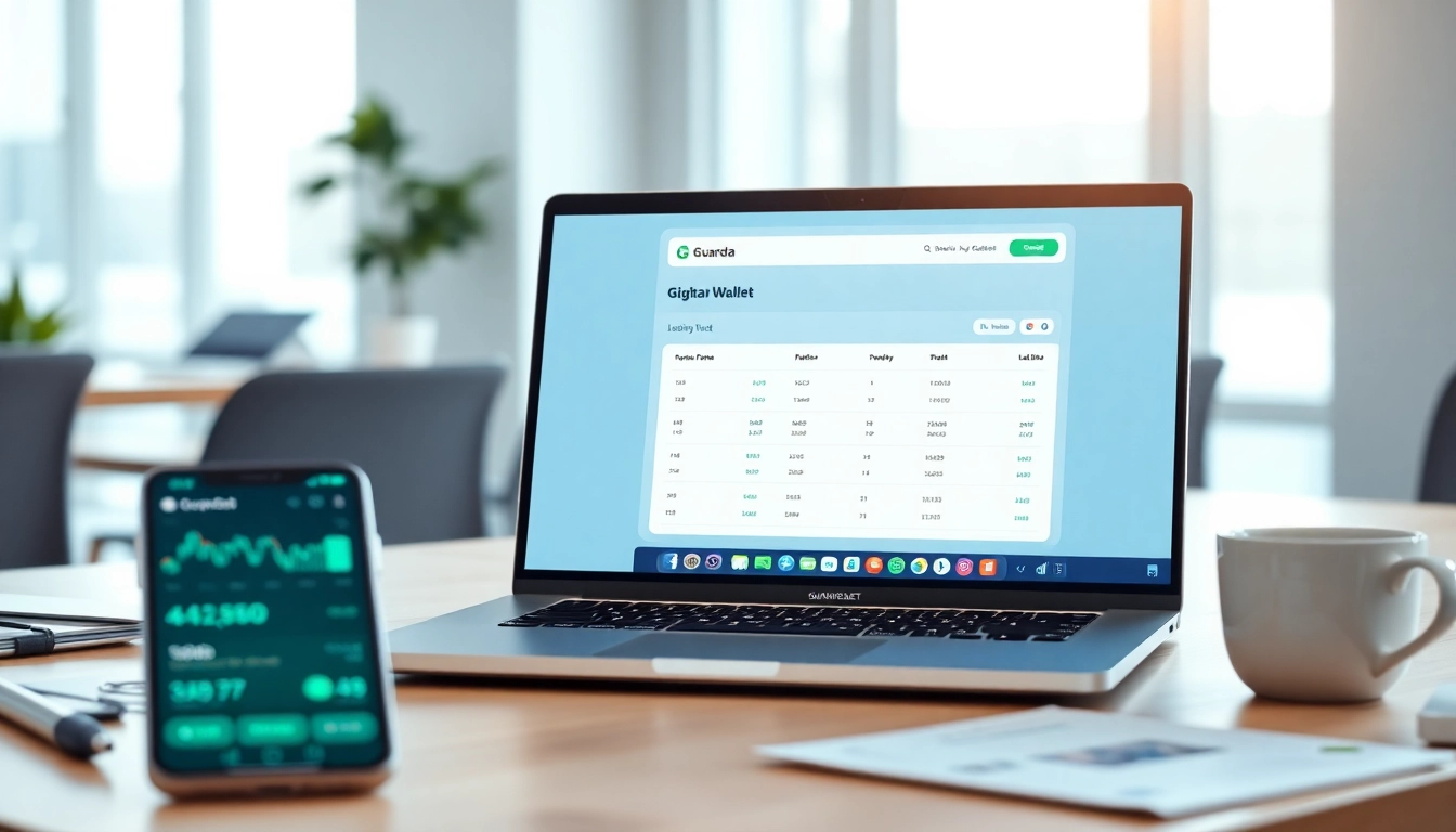 Showcasing the guarda wallet on a laptop within a modern workspace
