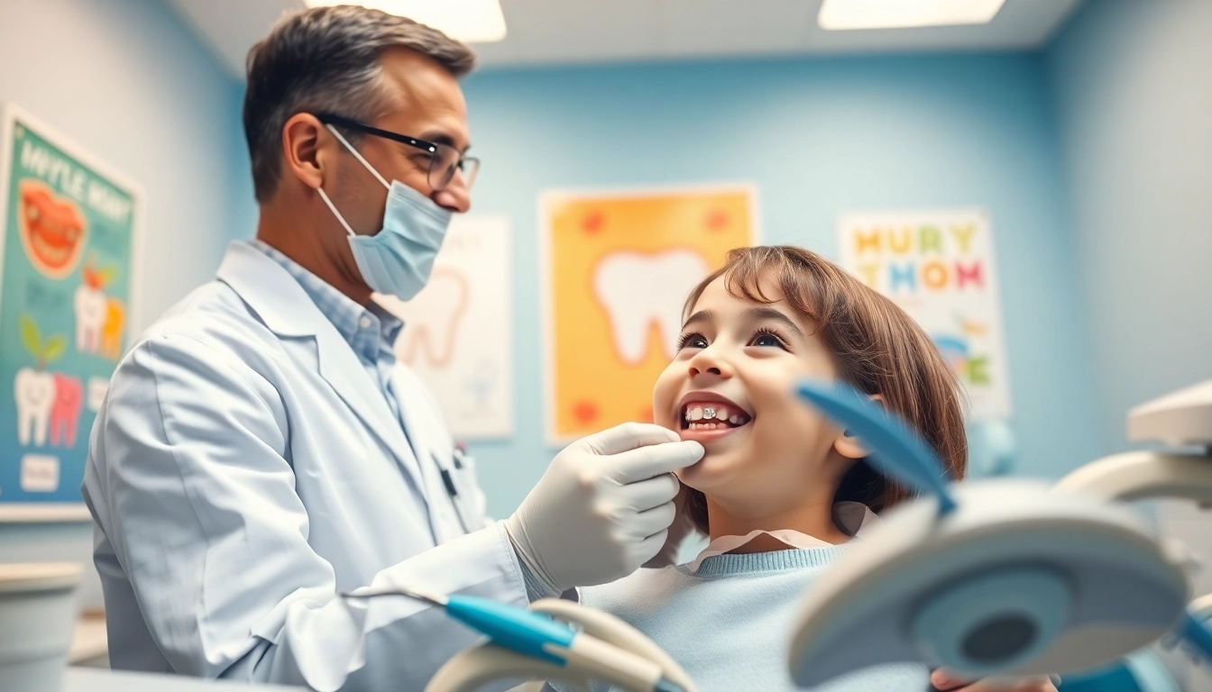Orthodontist Myrtle Beach consulting with a child about clear braces in a friendly clinic.