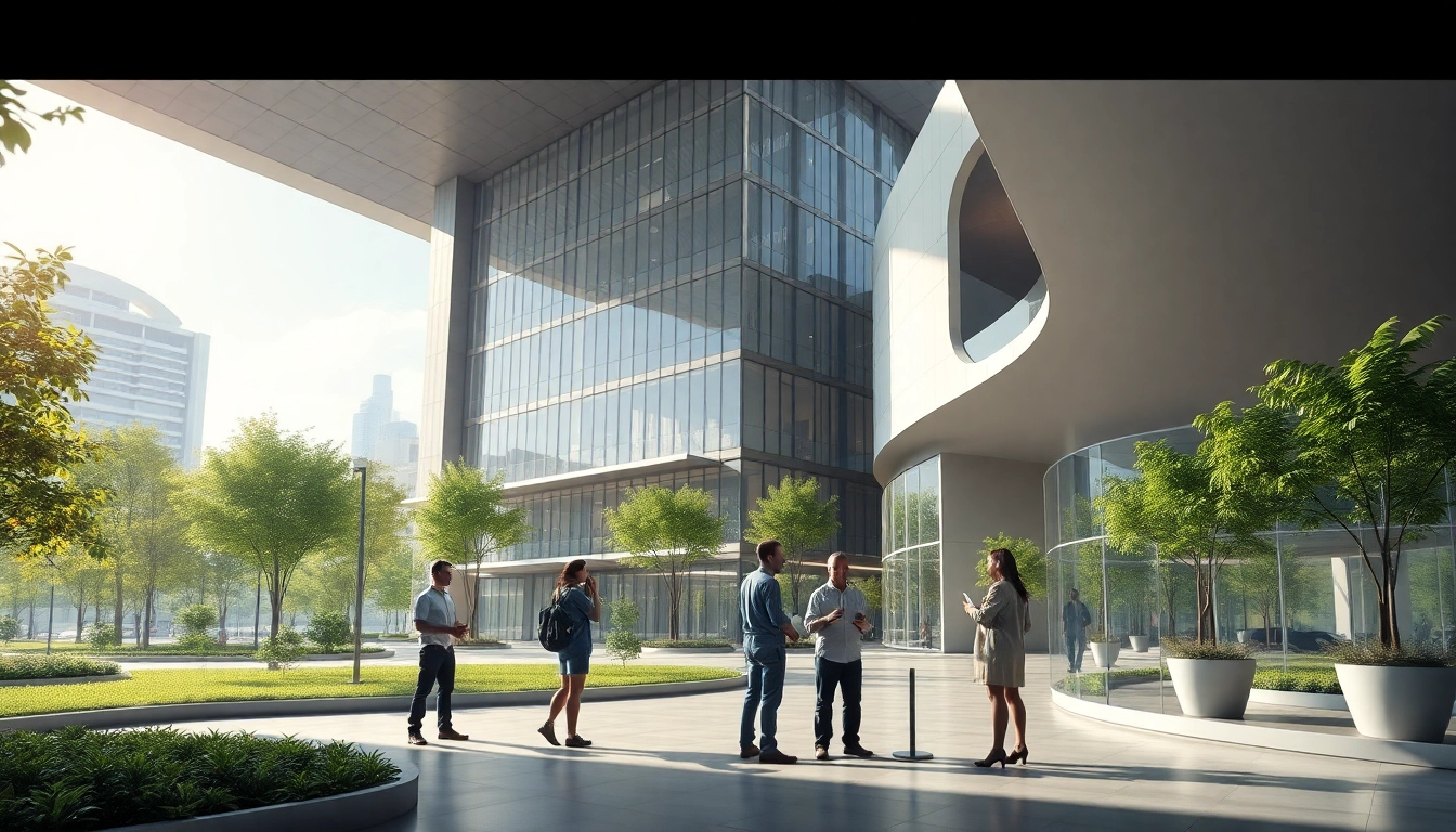Darstellung einer architektur visualisierung mit modernem Design und lebhaften Umgebungen